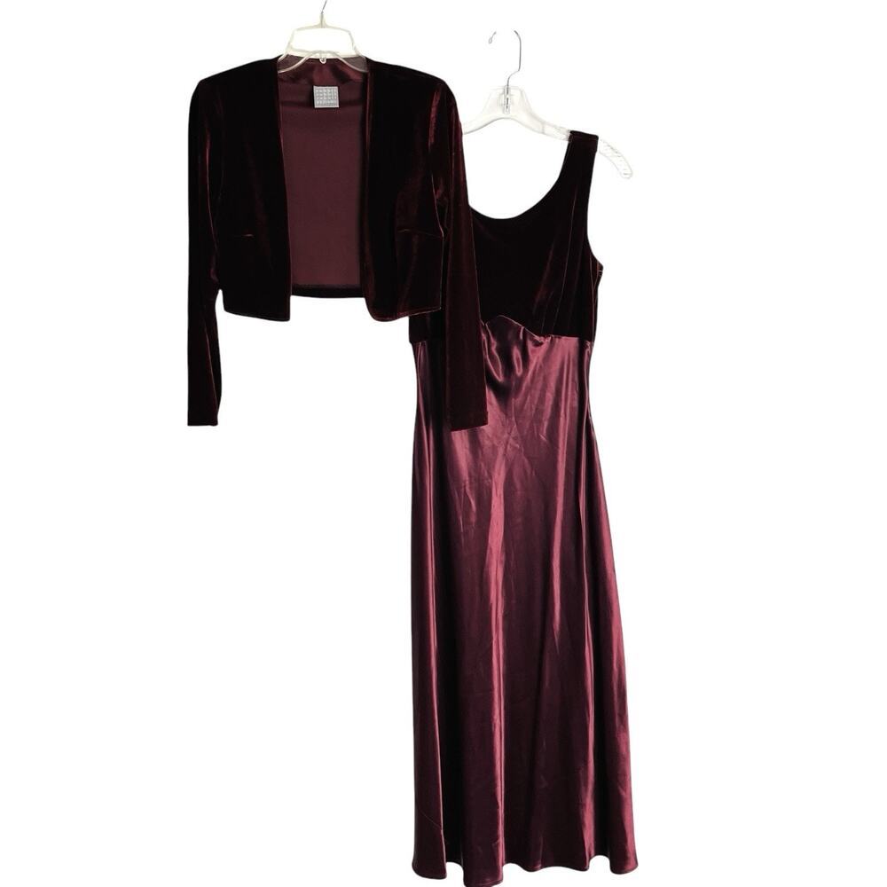 Vtg Rabbit Rabbit Rabbit Designs Womens Formal Outfit 10P Burgundy Velvet Satin - Picture 2 of 12